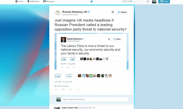Just imagine UK media headlines if Russian President called a leading opposition party threat to national security? 