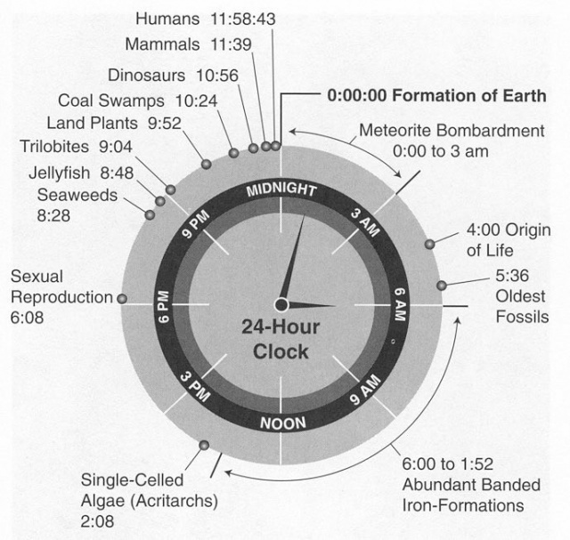 The History of Earth as a 24 hr clock. Humans have only just arrived...